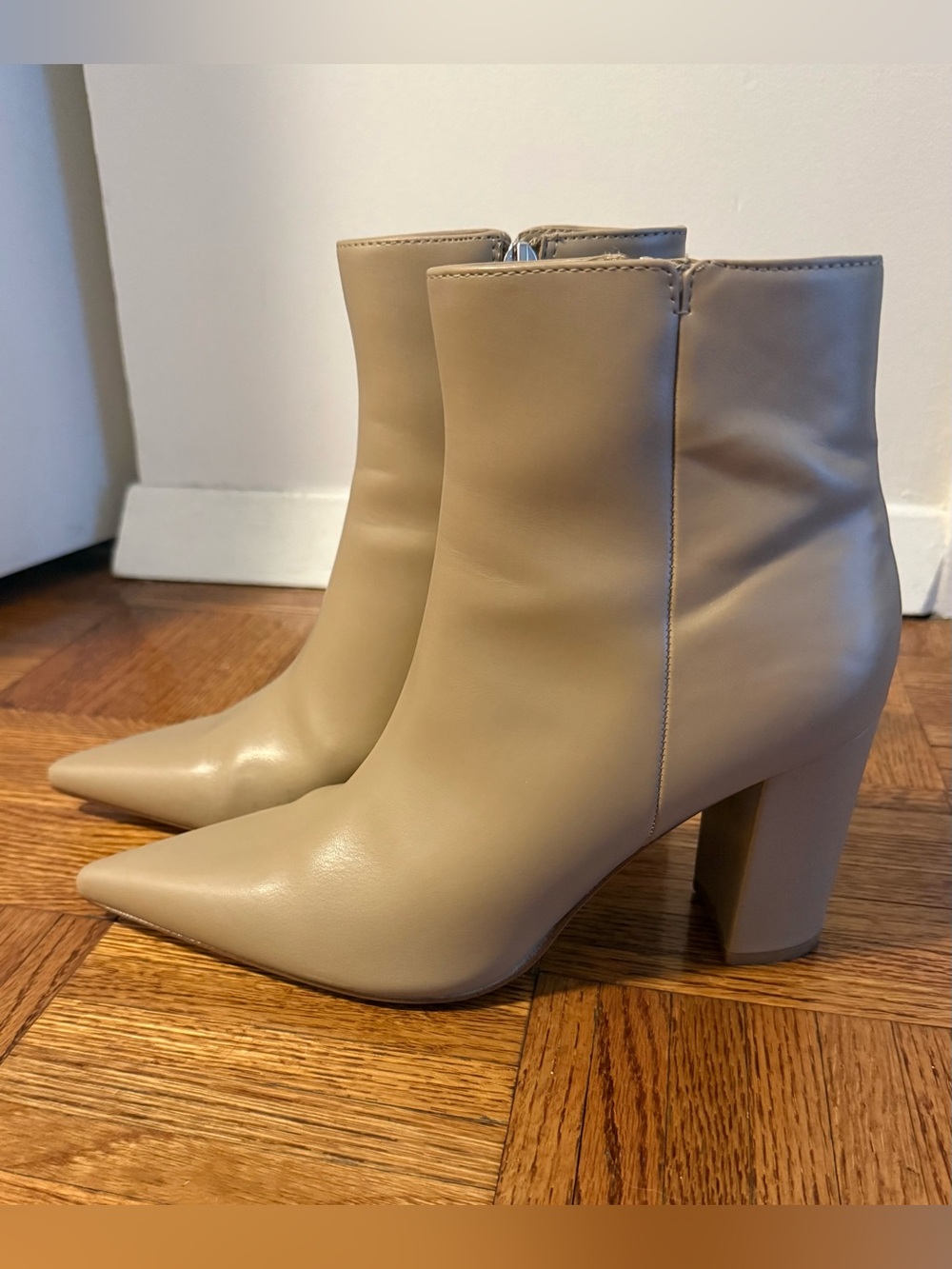 Mango Pointed Toe Block Heel Ankle Boots - Beige